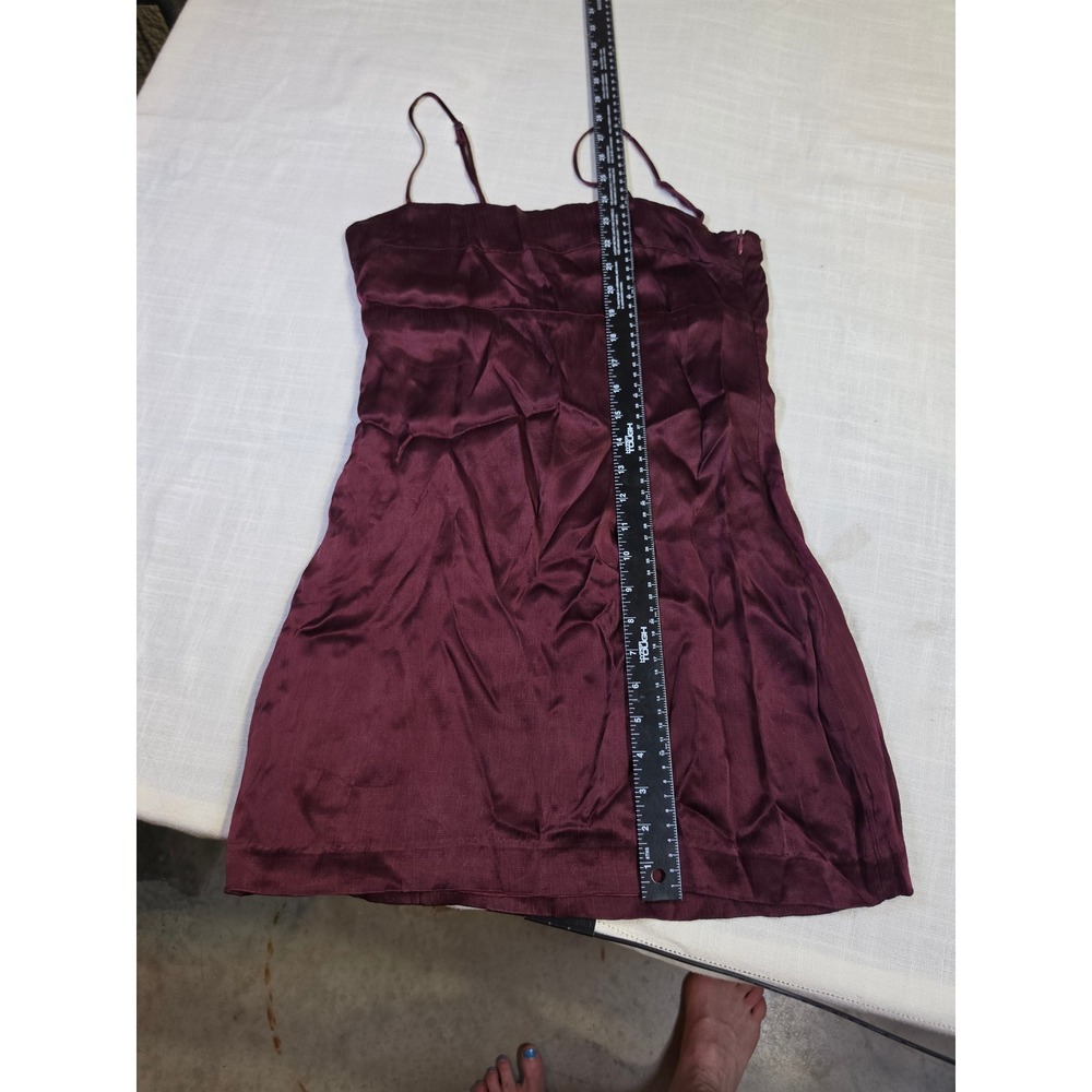 The Impeccable Pig Burgundy Cupro Blend Mini Slip Dress Size Medium DSD-21944B - Picture 3 of 6
